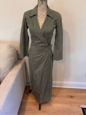 Vintage 1990s Thierry Mugler olive green wrap trench dress size FR 38/US 6
